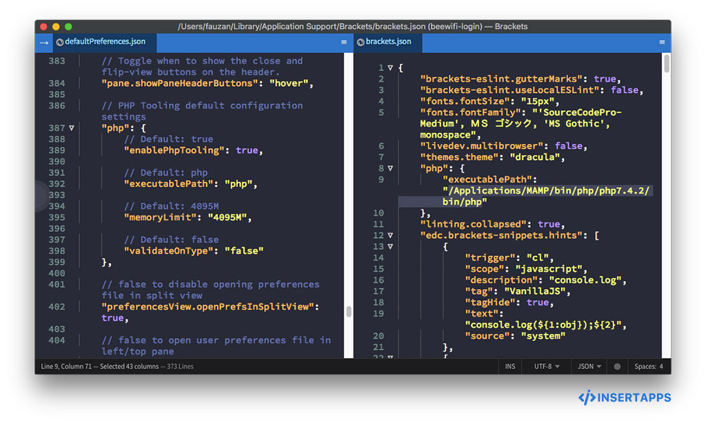 Brackets Preferences.