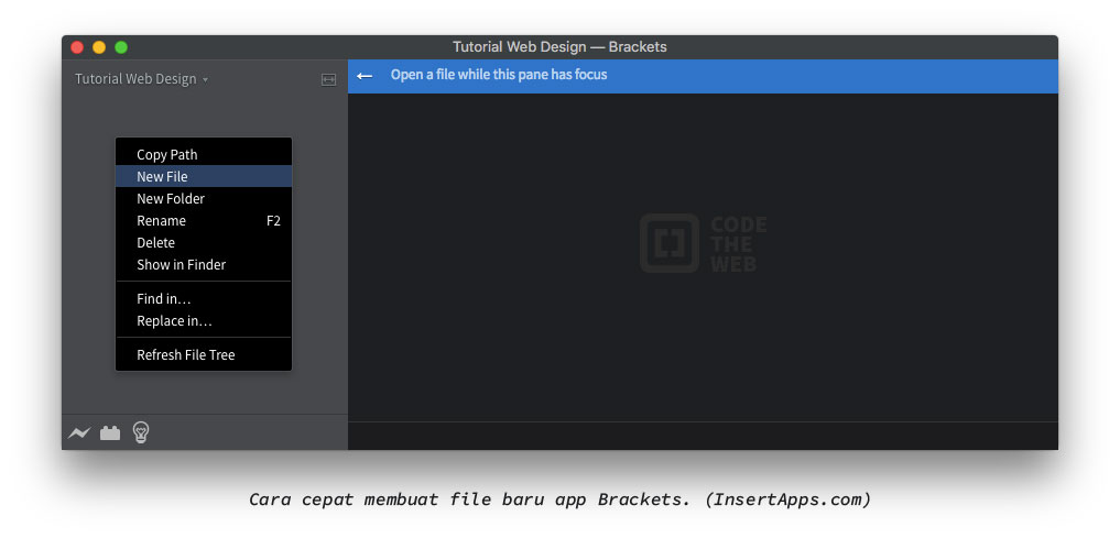 Screenshoot new file Brackets editor