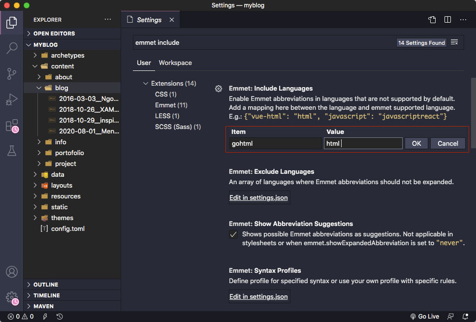 Setting Emmet: Include Language