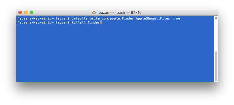 macOS show hidden file and folder