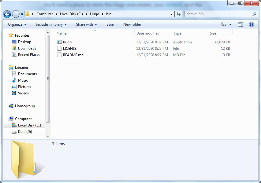 Proses install Hugo sudah siap.