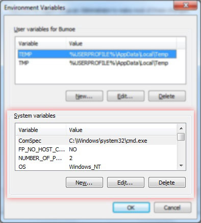 Add new or edit path 'System Variables' environment