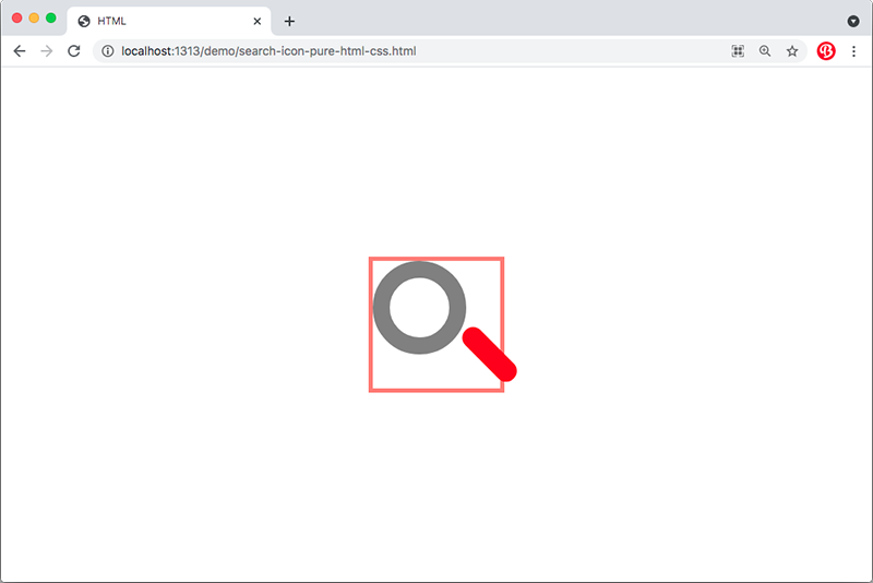 Hasil render menghasilkan icon search setengah jadi.