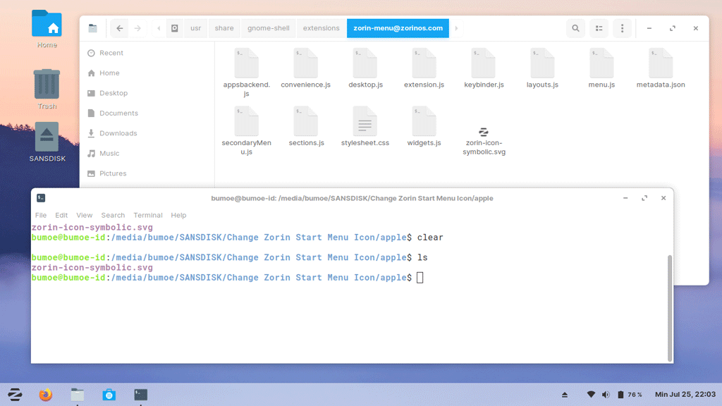 Cara mengganti icon Z start menu Zorin OS.