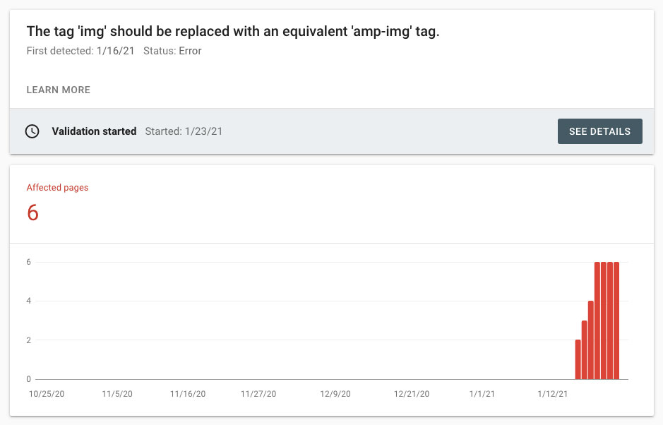 Google search console New AMP issue detected